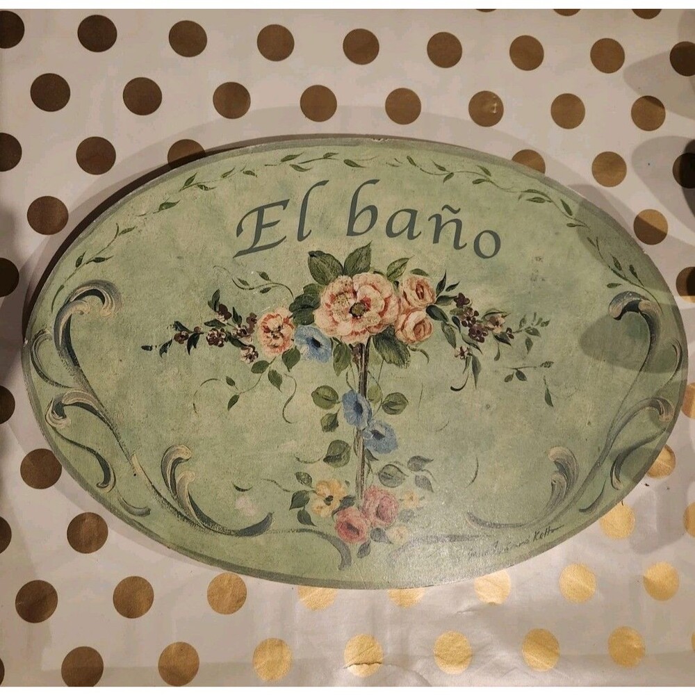 Green Floral Oval Bathroom Plaque